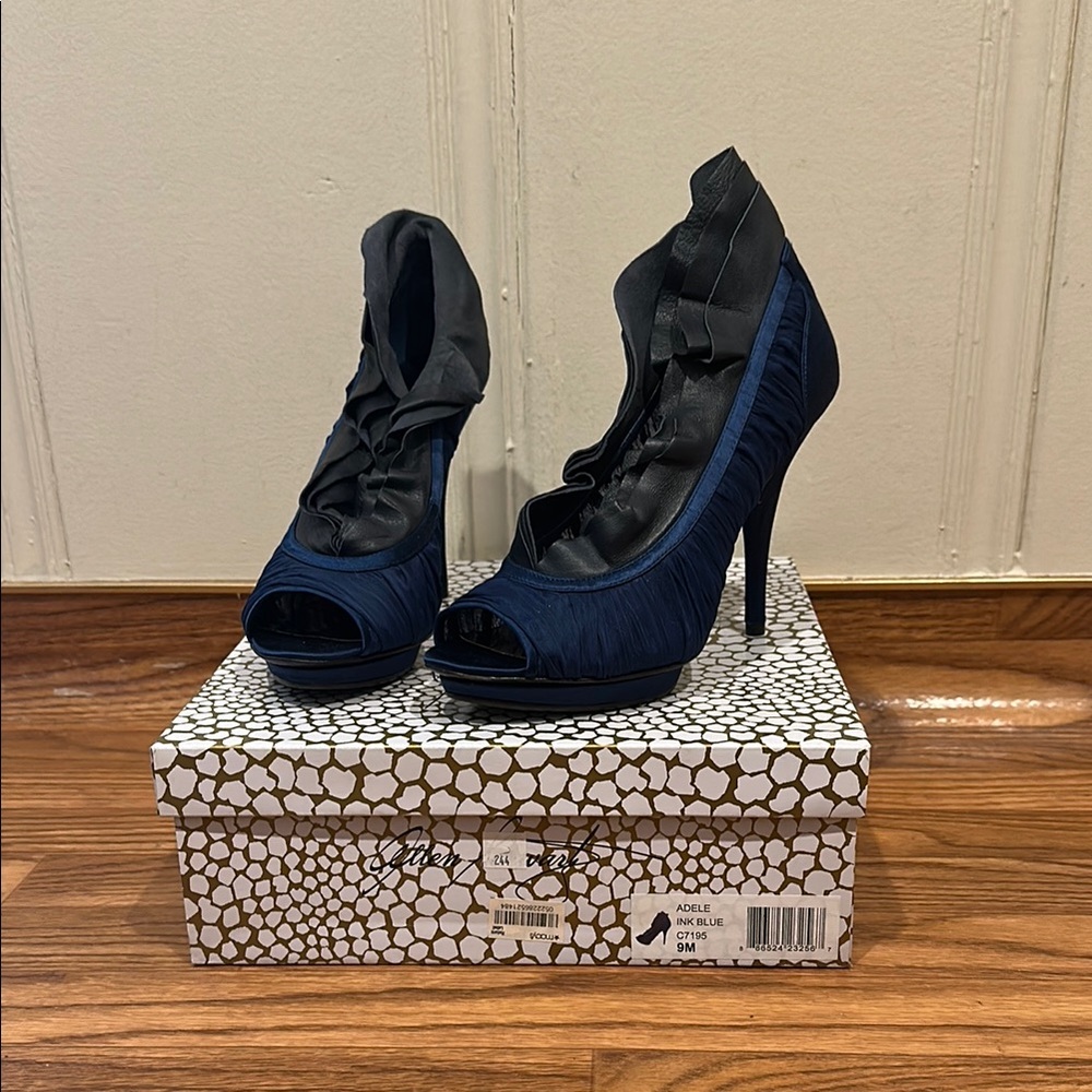 Elegant Black and Blue Peep-Toe Heels
